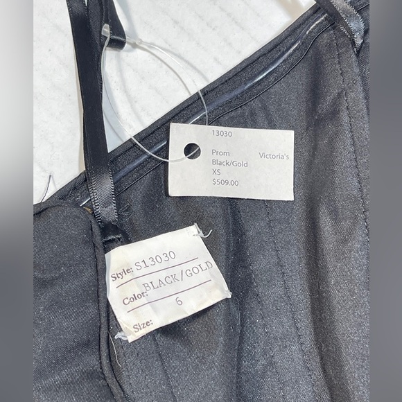 NWT Prom Victoria’s Sequins Rhinestones Black/Gold Gown Dress Women’s Size 6 - Picture 13 of 16